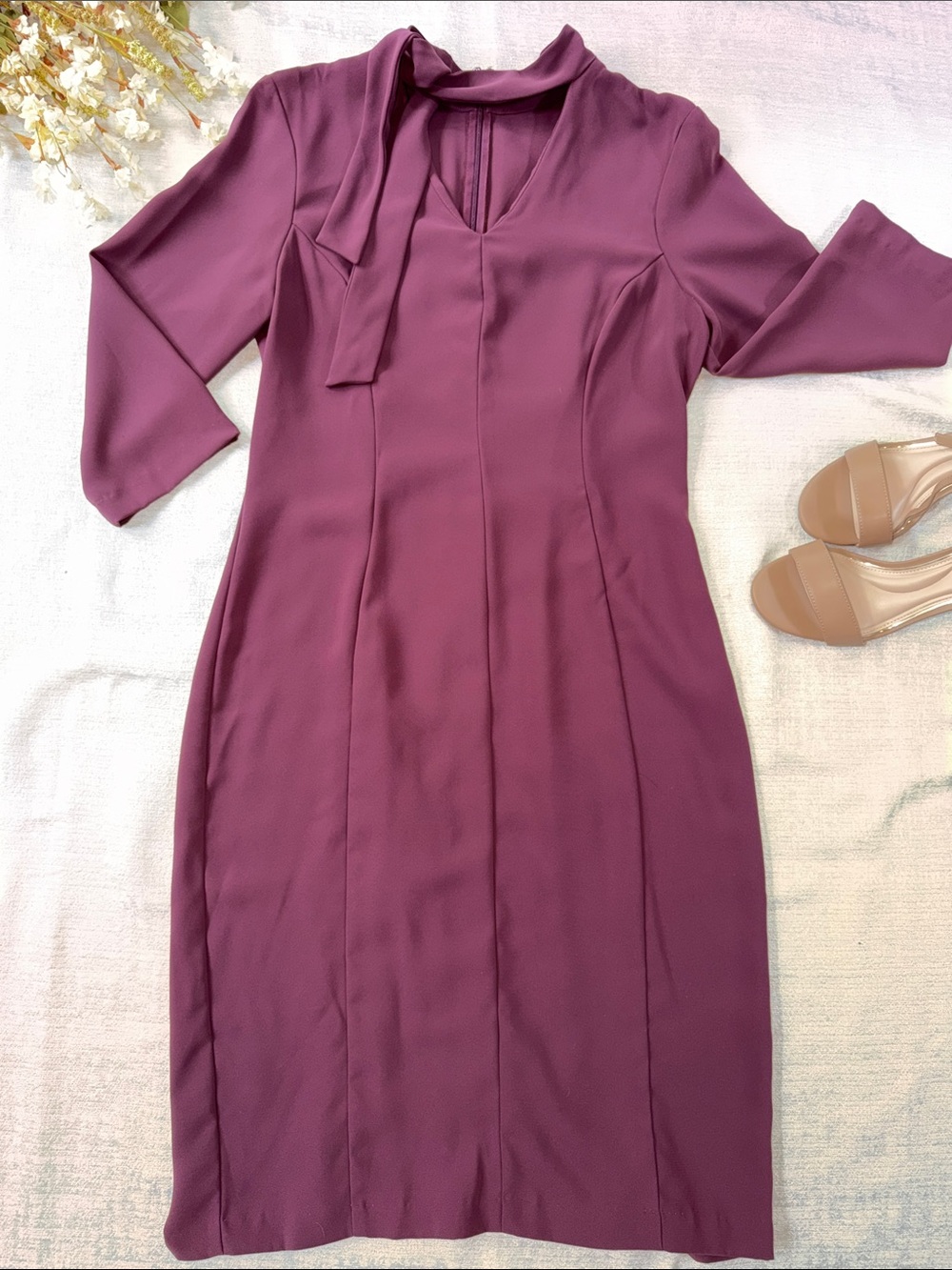 Amanda Uprichard Elegant Burgundy Tie-Neck Sheath Dress size large